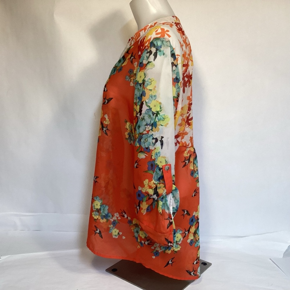 Figueroa & Flower Boho Sheer Floral Blouse Womens size large. - Picture 7 of 12